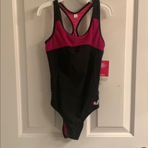NWT-Girls Big Chill Black/Pink One Piece Swimsuit